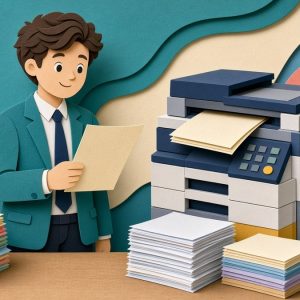 Офисный работник у копировального аппарата