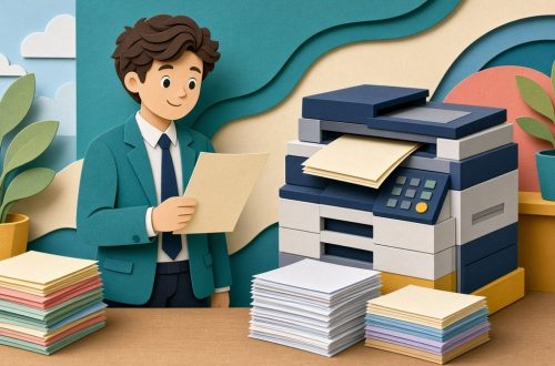 Офисный работник у копировального аппарата