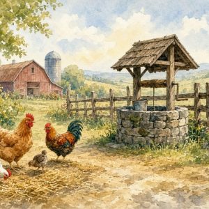 Двор-подворье с курами и колодцем
