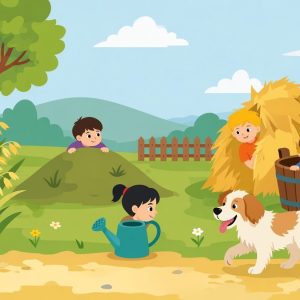Дети прячутся во дворе, пёс их находит