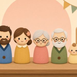 Вязаные пальчиковые куклы: папа, мама, бабушка, дедушка и малыш