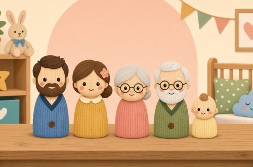 Вязаные пальчиковые куклы: папа, мама, бабушка, дедушка и малыш