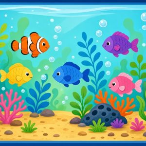 Аквариум с рыбками и водорослями
