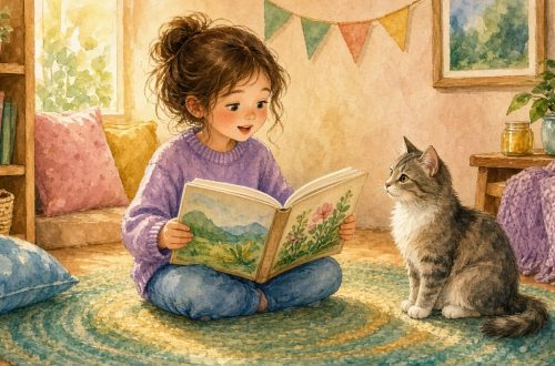 Девочка читает потешку коту