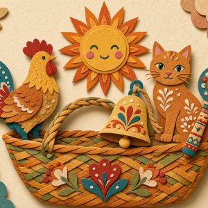 Народные образы: петушок, солнце, котик и колокольчик