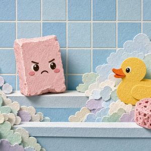 Упрямый кусочек мыла среди пены на краю ванны