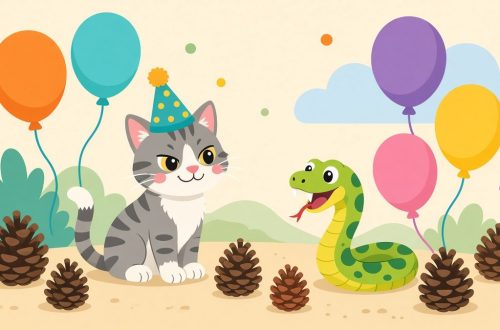 Котёнок в шапке, шишки, шарики и шипящая змейка