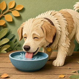 Пёс Полкан лакает воду из миски