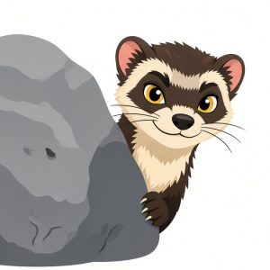 Хорёк выглядывает из-за камня