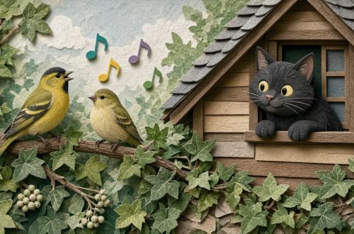 Чиж поёт чижихе, чёрный кот слушает с чердака
