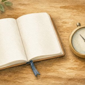 Блокнот и секундомер на столе для тренировки речи