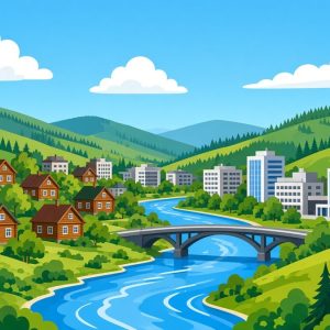 Река Читинка течёт через Читу среди сопок и тайги
