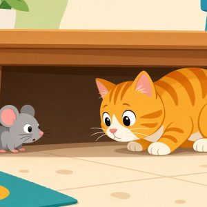 Мышка и кошка под столом