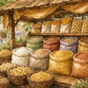 Прилавок с сухими продуктами на рынке