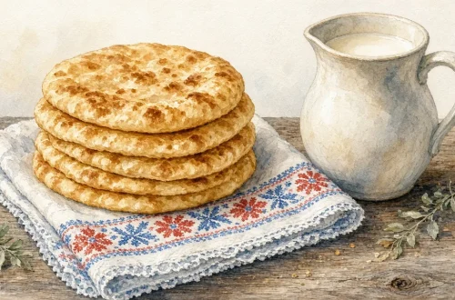 Стопка лепёшек и кувшин молока